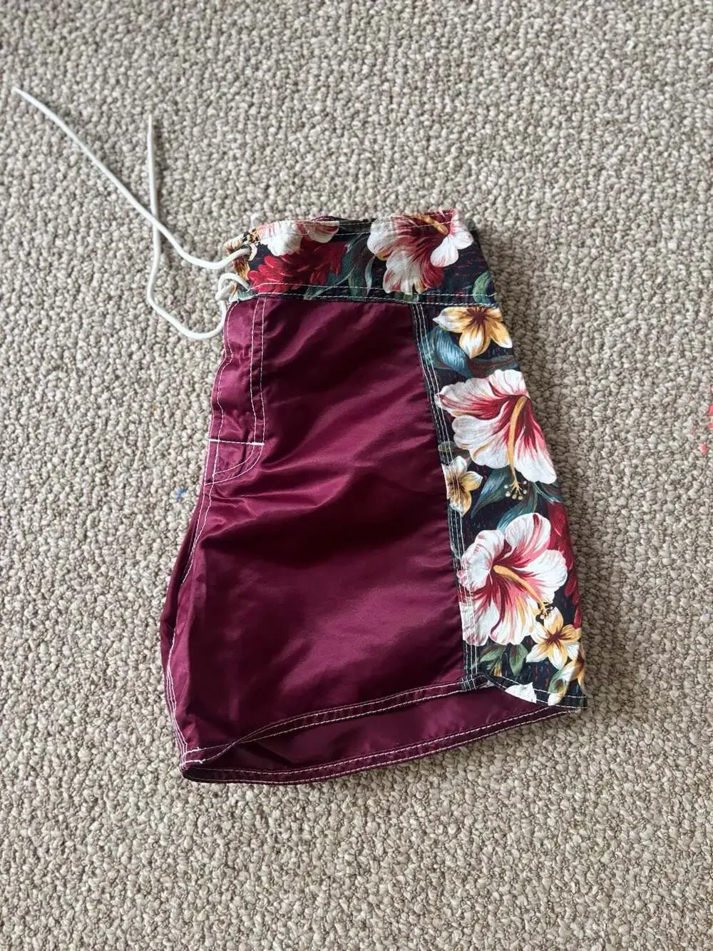Vintage Maroon and Floral Board Shorts Swim Trunks Size S
